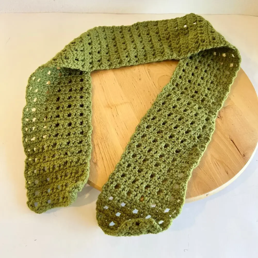 Green Handmade Woven Knit Neck Tie Scarf Wrap
